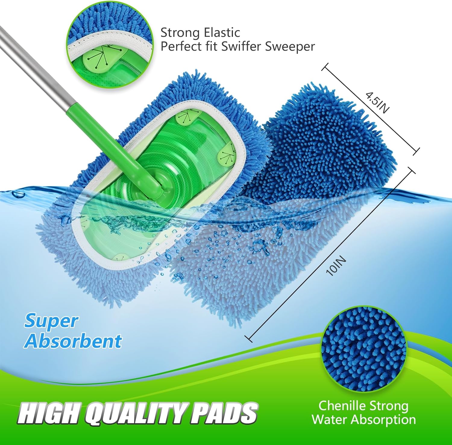 Set of 4 Reusable Microfiber Mop Pads Compatible with Swiffer Sweeper, Dry Sweeping Cloths