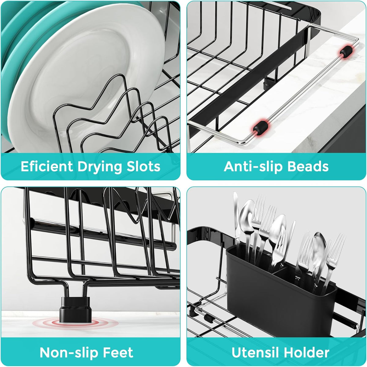 Small Expandable Over The Sink Dish Drainer Drying Rack In Stainless Steel Metal For Kitchen