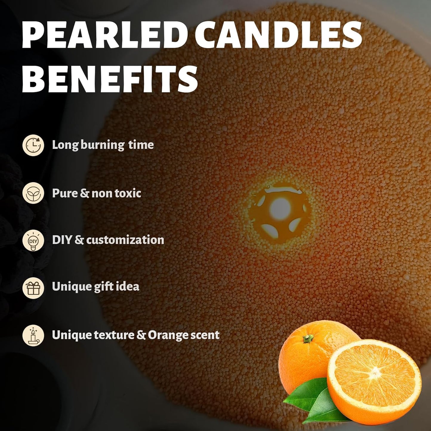 Orange Scented Pearled Candle 18oz Luxury Sand Candle Granulated Wax - 30 Cotton Wicks - Wax for