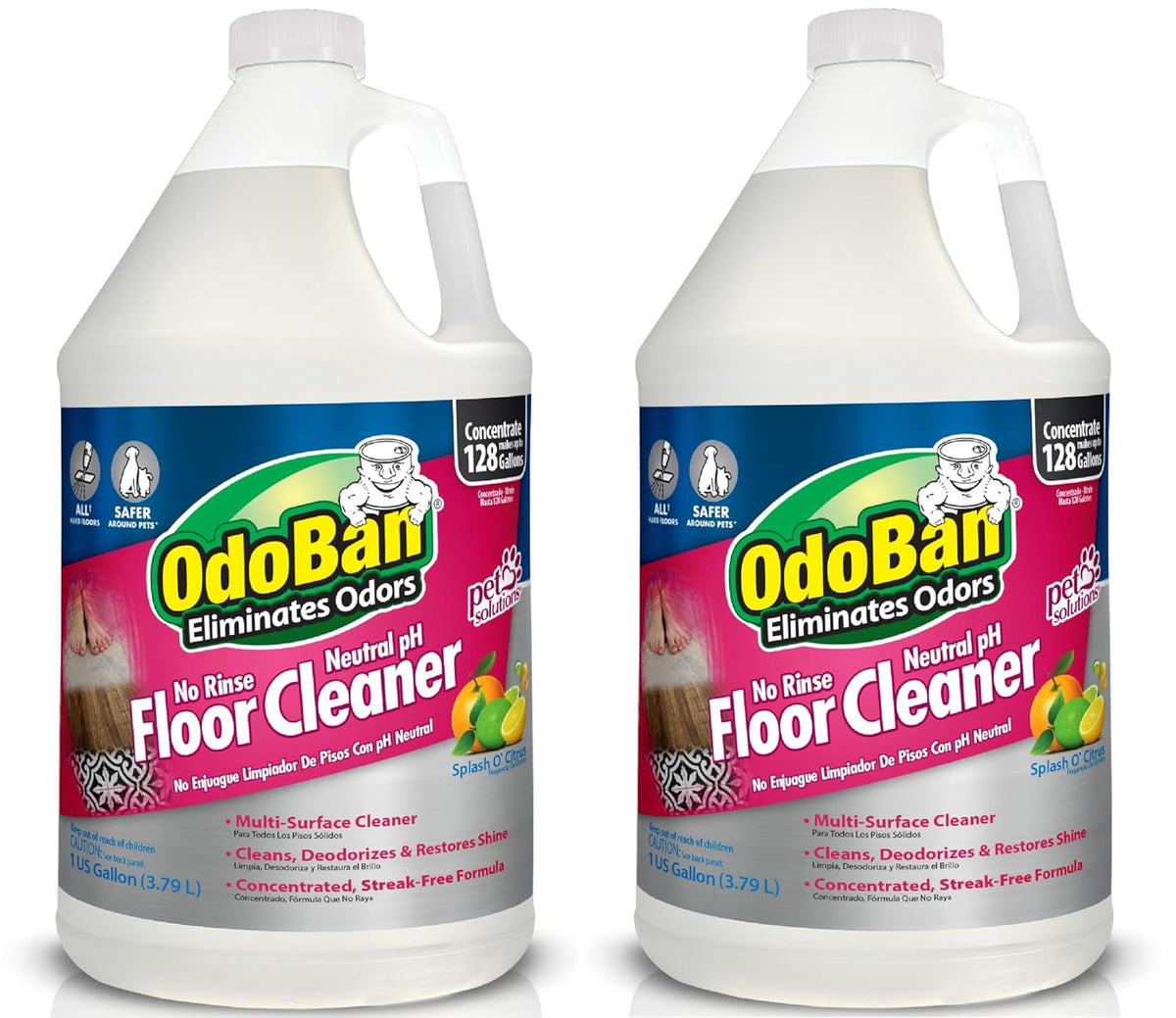 OdoBan Pet Solutions No Rinse Neutral pH Floor Cleaner Concentrate, Made in the USA, Splash O'