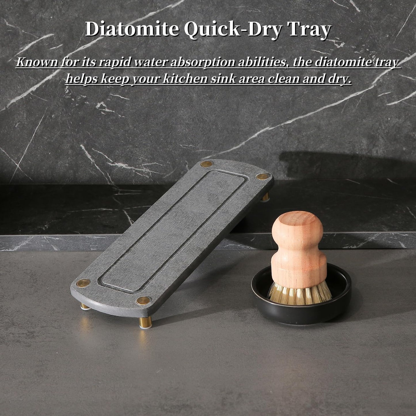MOMEEMO Soap Dispenser Set Comes with Stainless Pumps, Instant Dry Tray, and Dish Scrub Brush