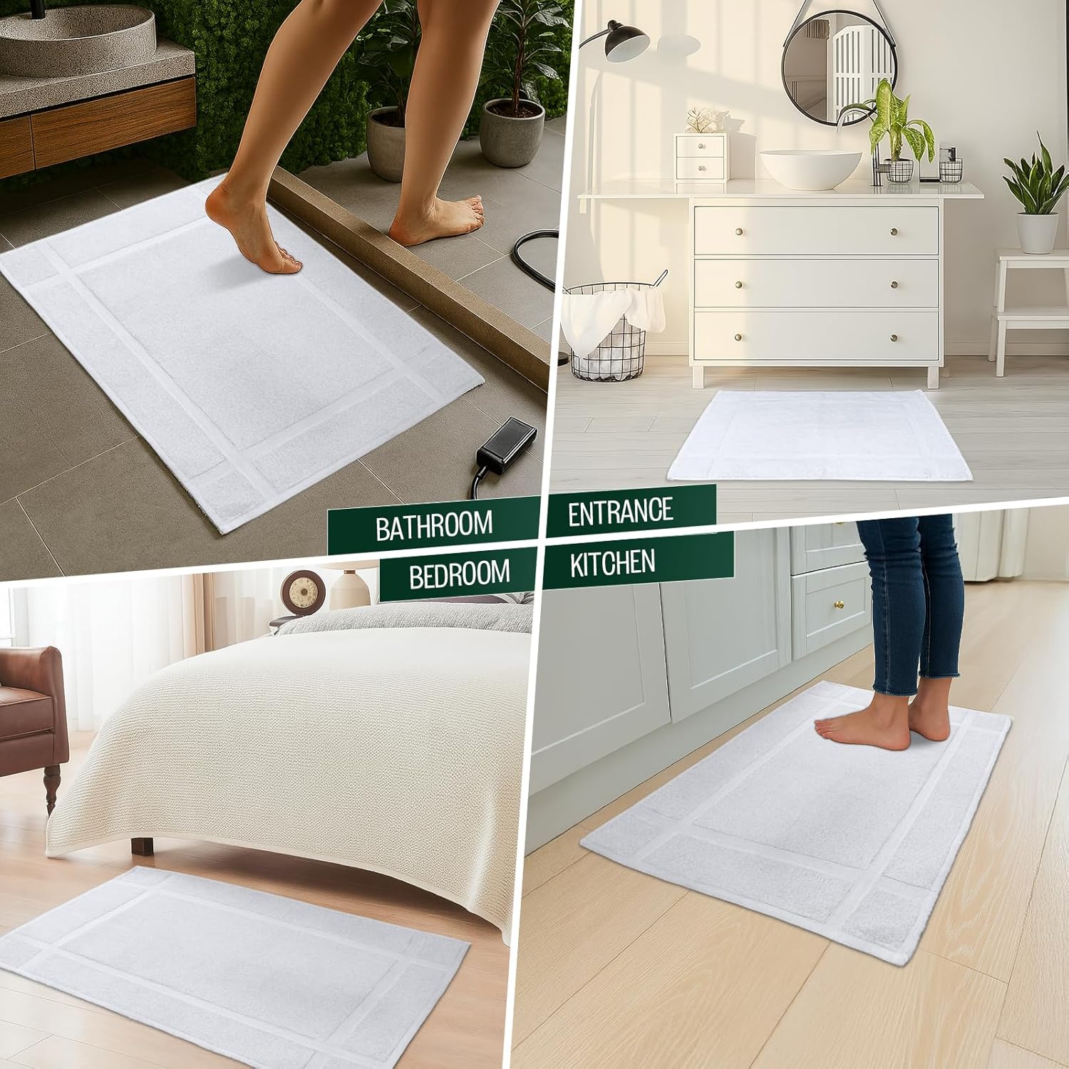 Pearl Linens Pack of 12 100% Cotton Bath Mat 20x30 inches, Soft & Absorbent Quick Dry Bathroom Mat