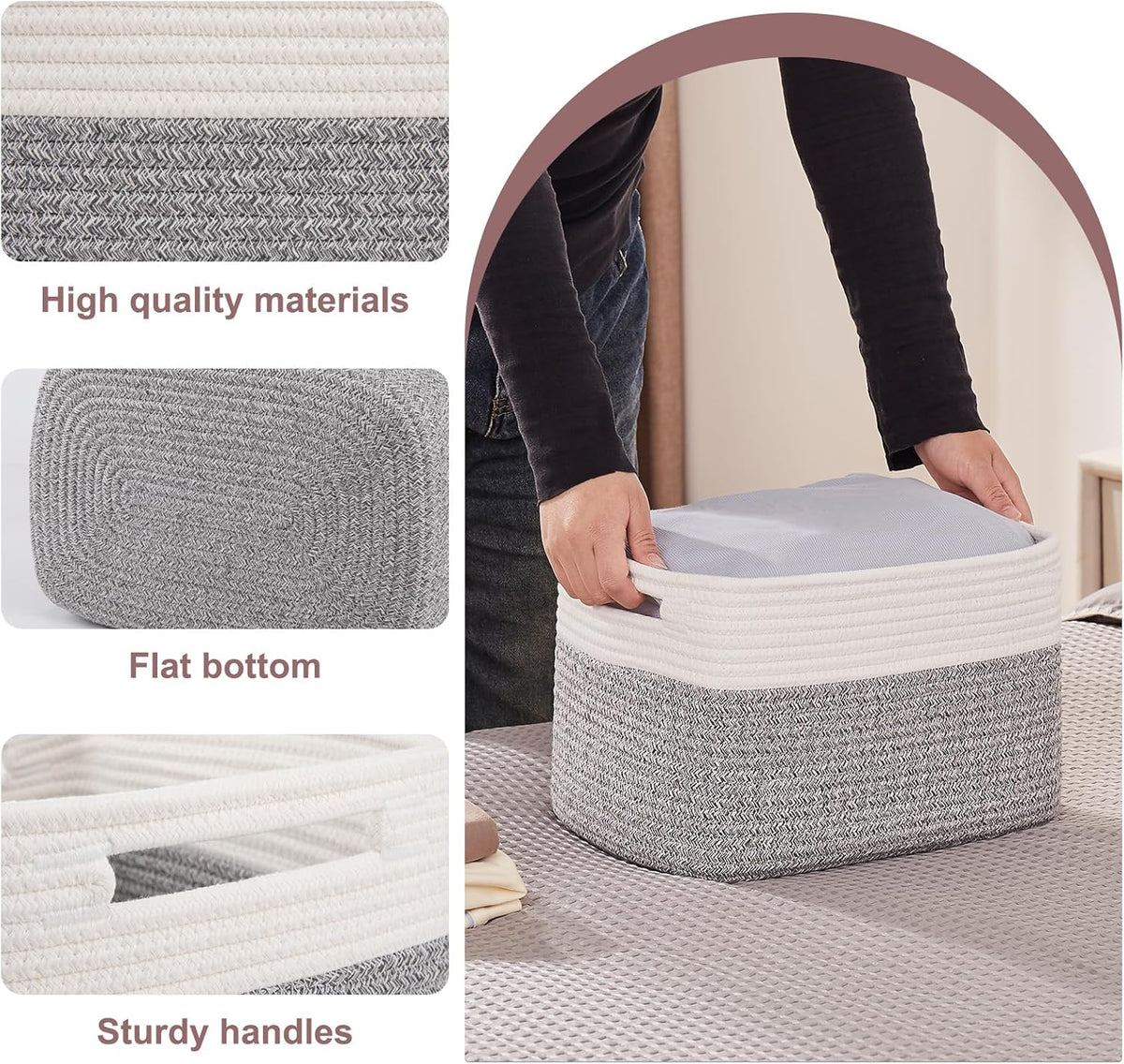 OIAHOMY 4 Pack Storage Baskets for Organizing, Basket for Shelves with Handle, Woven Baskets for