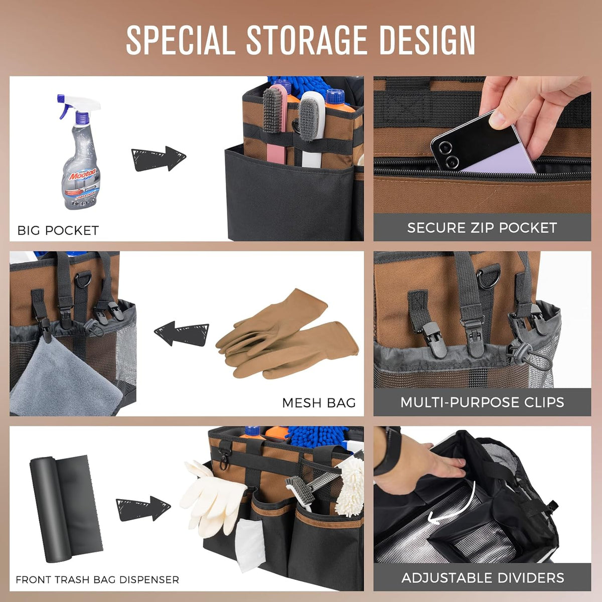 Wearable Cleaning Caddy, Cleaning Caddy Supplies Organizer with Handle & Shoulder Straps for