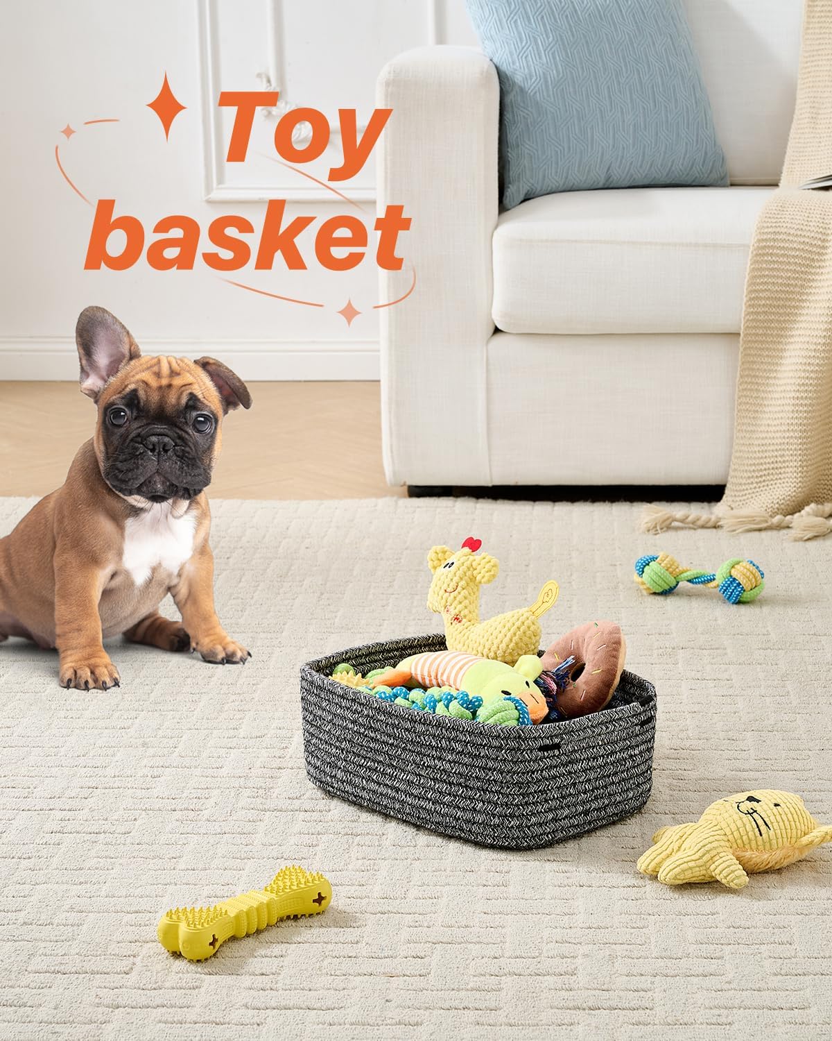 Small Woven Basket, 12 x 8 x 4.5 Inches, Storage Basket for Organizing, Cute Small Rope Shelf