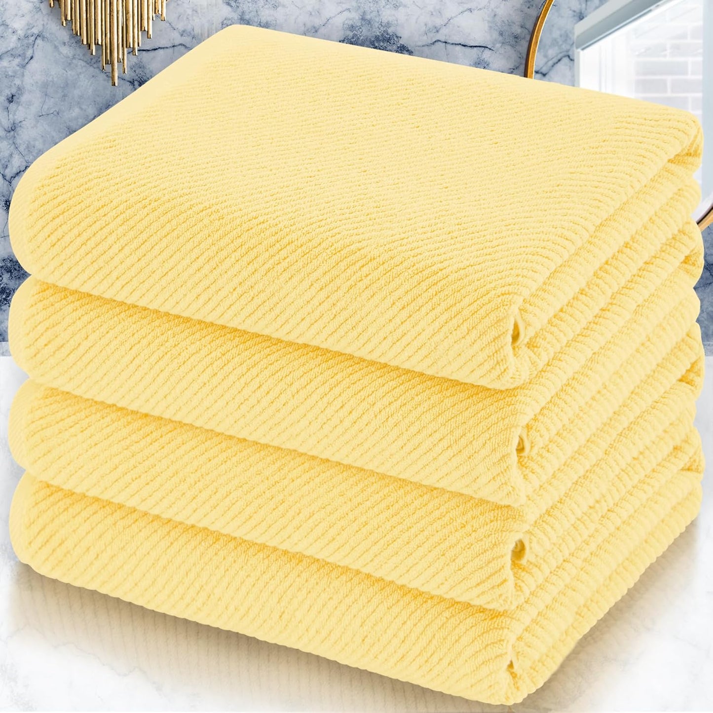 Yellow Bath Towels, Luxury Bath Towels Set of 4, Large 30"x56" - Cotton | Quick Dry | Lightweight |