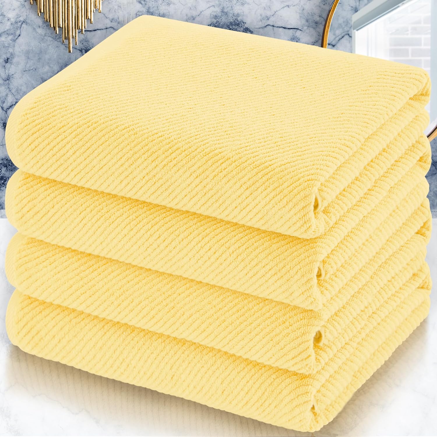 Yellow Bath Towels, Luxury Bath Towels Set of 4, Large 30"x56" - Cotton | Quick Dry | Lightweight |