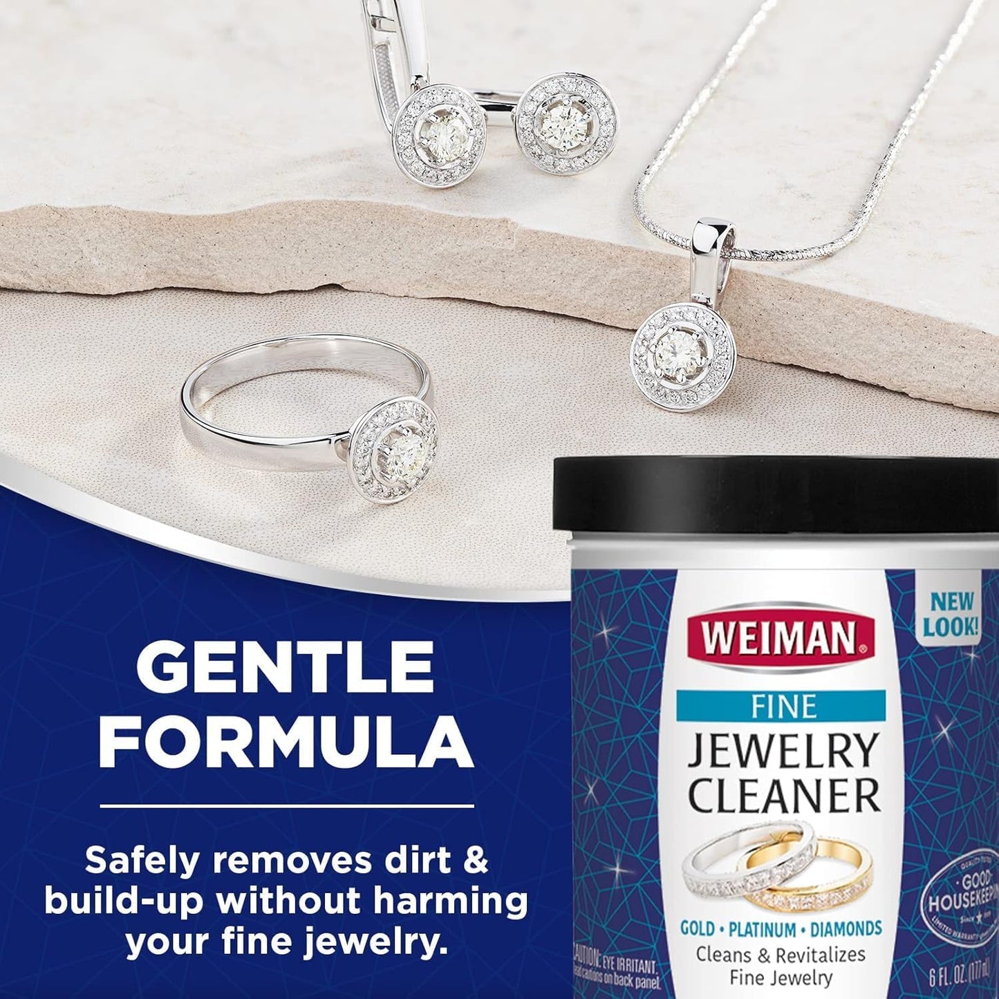 Weiman Fine Jewelry Cleaner Liquid with Cleaning Brush – Restores Shine & Brilliance to Gold