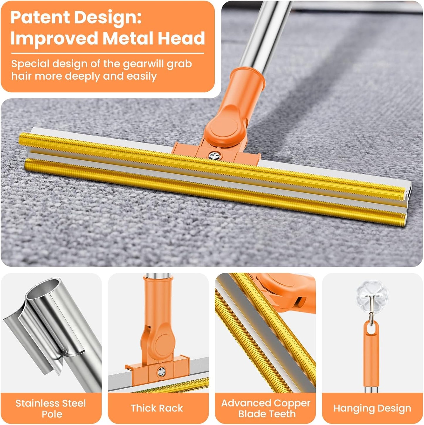 3 in 1 Carpet Rake for Pet Hair Removal, Tool Set of 3, 55” Long Handle Carpet Pet Hair Removal