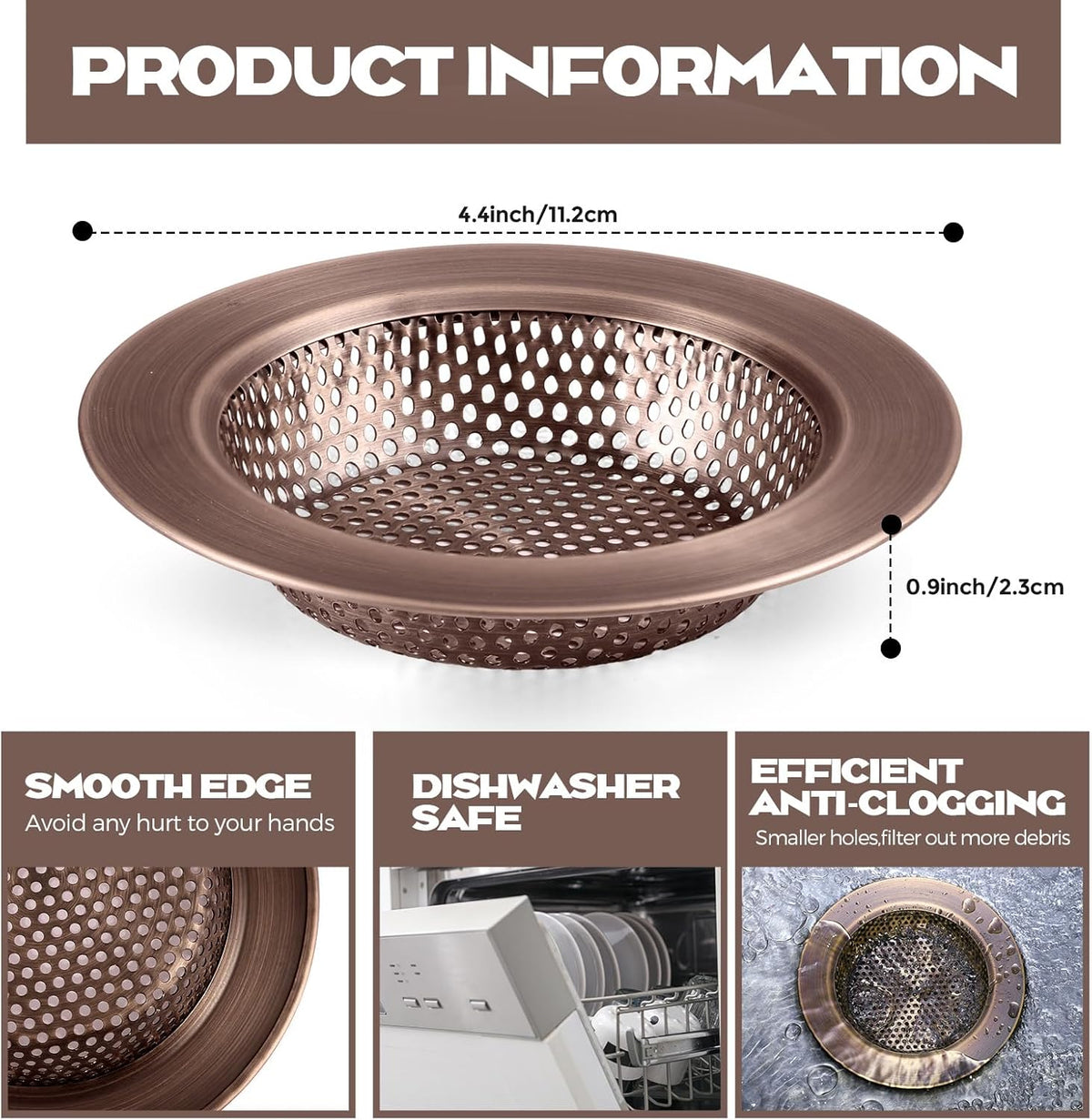 Retisee 2 Pcs Sink Strainer Stainless Steel Kitchen Sink Drain Strainer Basket Cover Mesh Hair Food