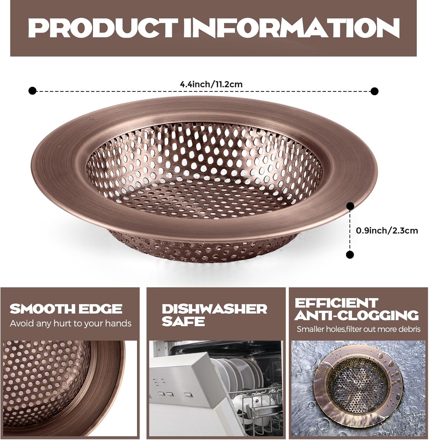 Retisee 2 Pcs Sink Strainer Stainless Steel Kitchen Sink Drain Strainer Basket Cover Mesh Hair Food