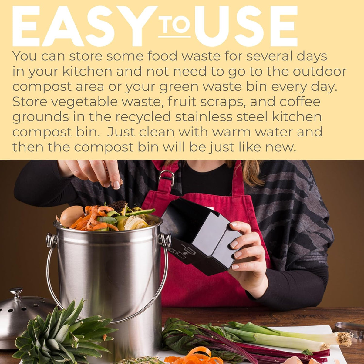 EPICA Countertop Compost Bin Kitchen | 1.3 Gallon | Odorless Composting Bin with Carbon Filters |