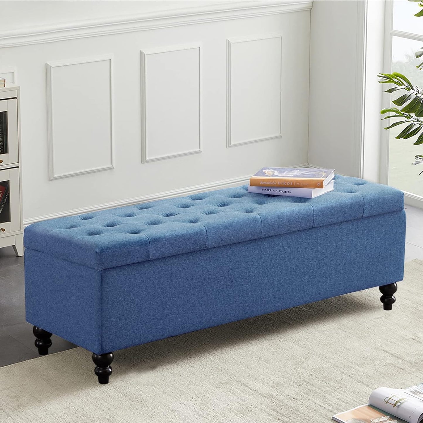 Storage Ottoman 50.2 Inches Upholstered Fabric Storage Ottoman Bench，Button Tufted Ottoman with
