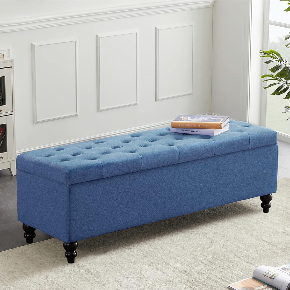 Storage Ottoman 50.2 Inches Upholstered Fabric Storage Ottoman Bench，Button Tufted Ottoman with