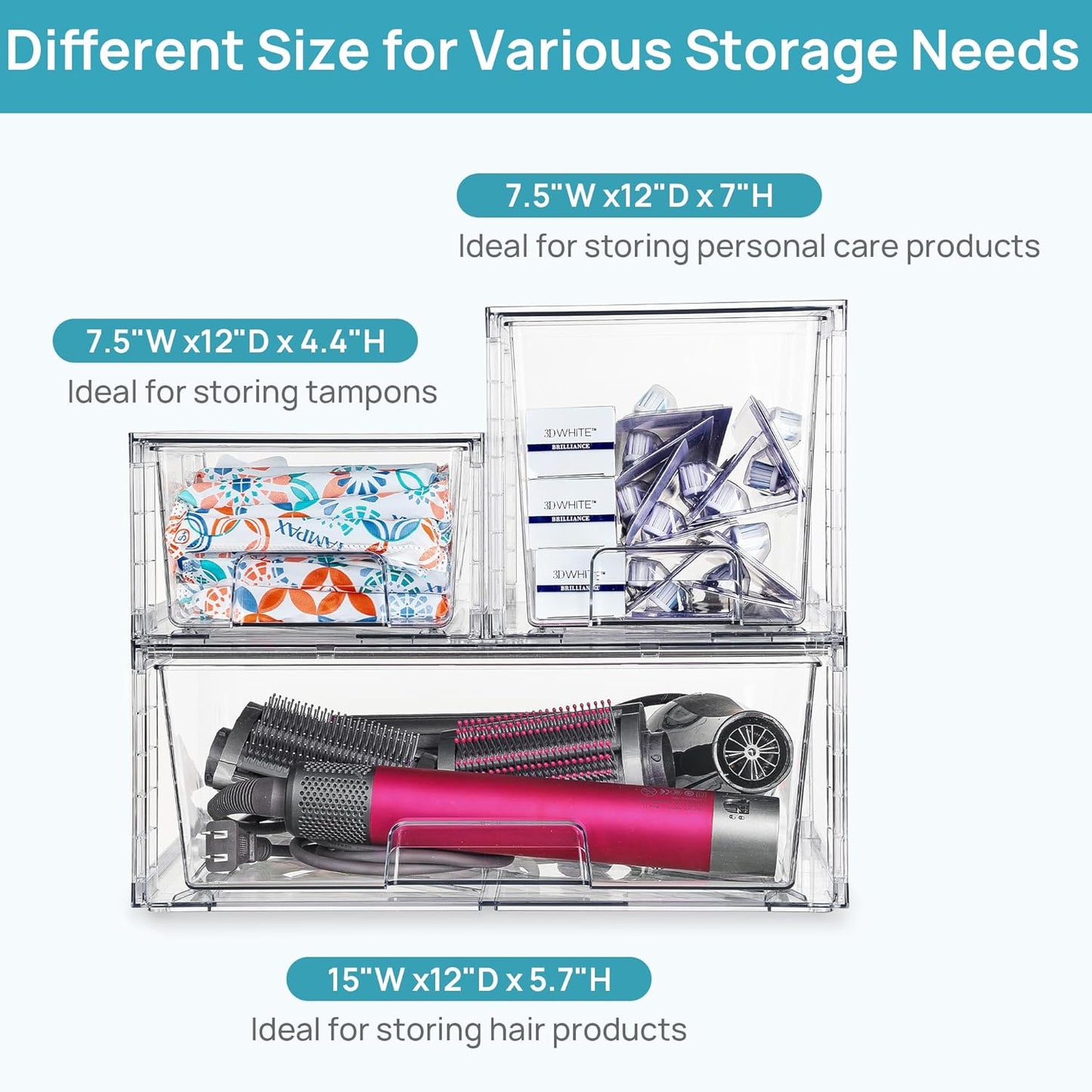 Vtopmart Clear Stackable Storage Drawers Set of 5, Easily Assemble Acrylic Bathroom Undersink