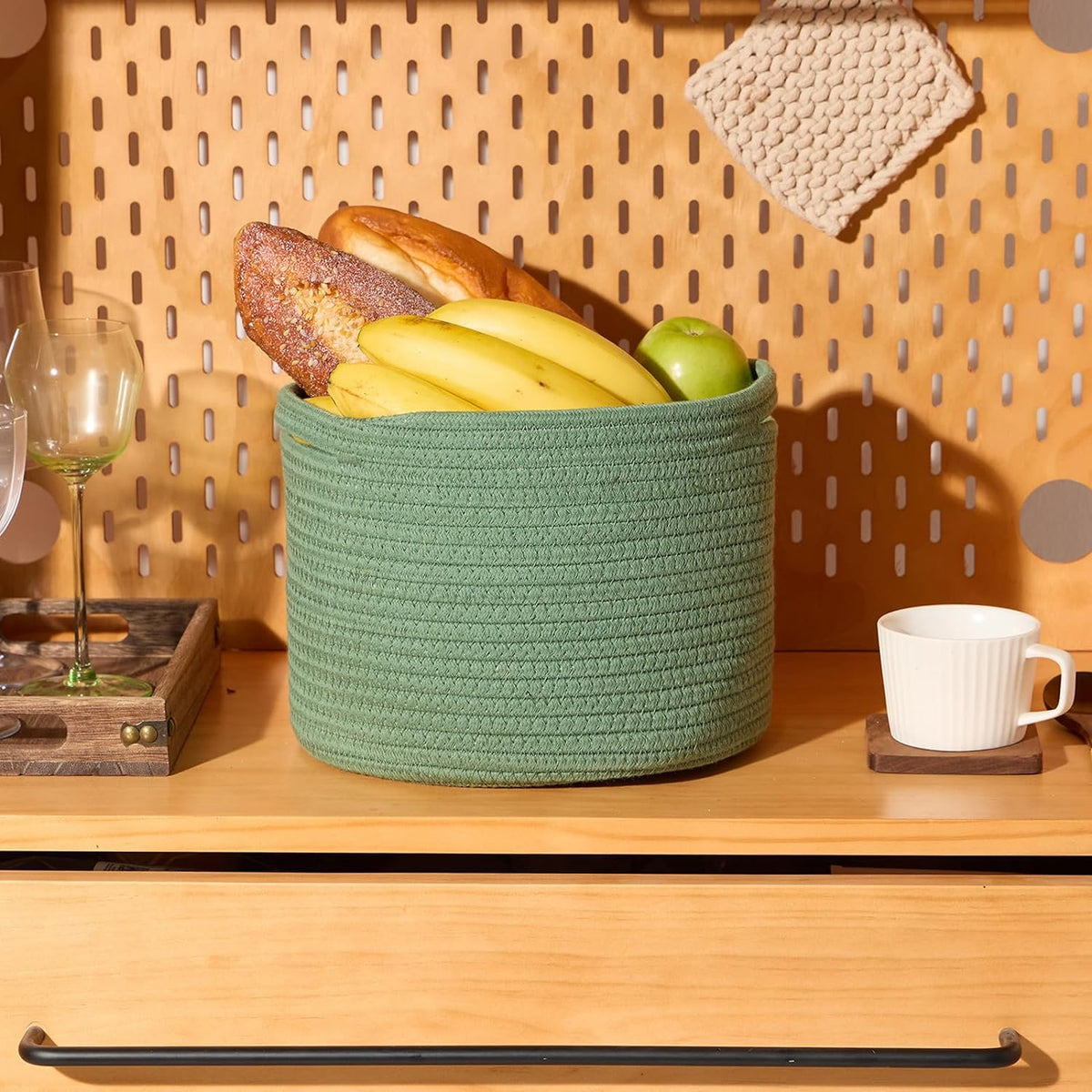 Small Basket for Organizing | Cube Shelf Closet Storage Baskets | 9.7×9.7×7.1” | Woven Rope Gift