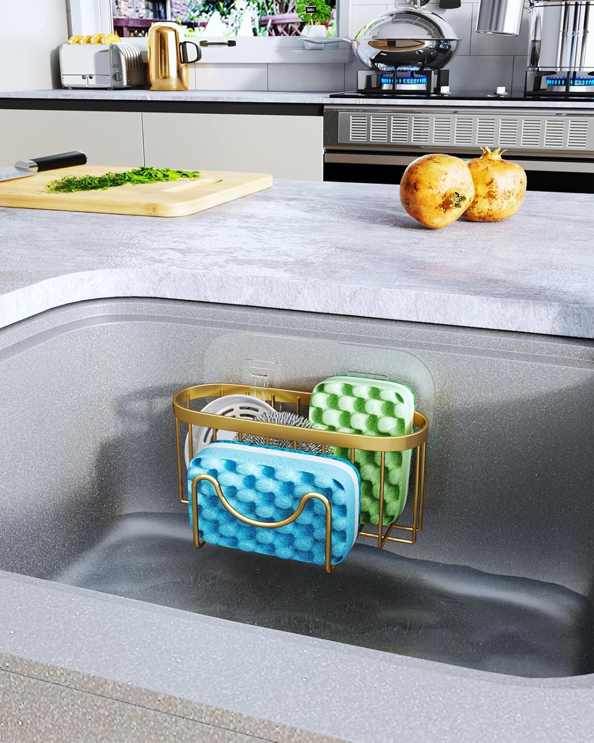 HapiRm Multifunctional Sponge Holder - 2 Installation Methods Sink Caddy with Unique M-shaped