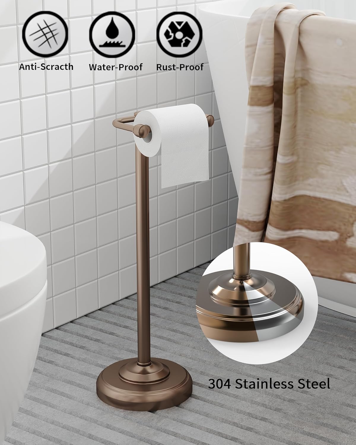 Toilet Paper Holder Stand, Bronze Toilet Paper Holder Free Standing, Post Pivoting Design & Stable