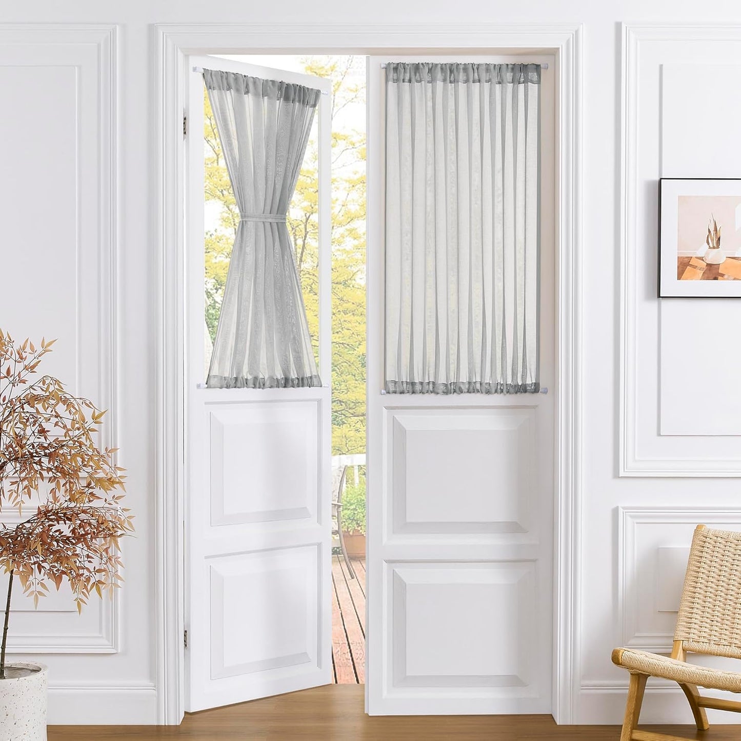 Tollpiz Short Sheer Door Curtain Closet Linen Textured Curtain Sheers Doorway Light Filtering Voile