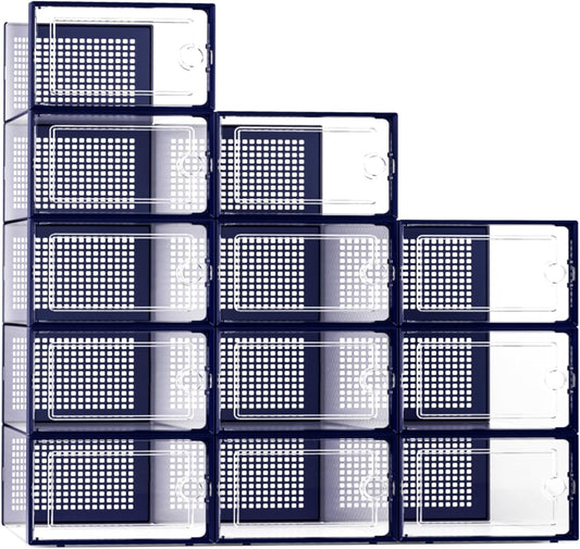 Kuject X-Large Shoe Storage Boxes Organizers Clear Plastic Stackable 12 Pack, Shoe Rack & Holder