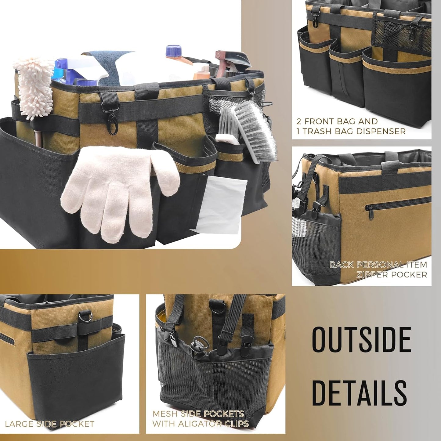 Wearable Cleaning Caddy Organizer with Handle & Shoulder Straps for Housekeepers, Under Sink & Car