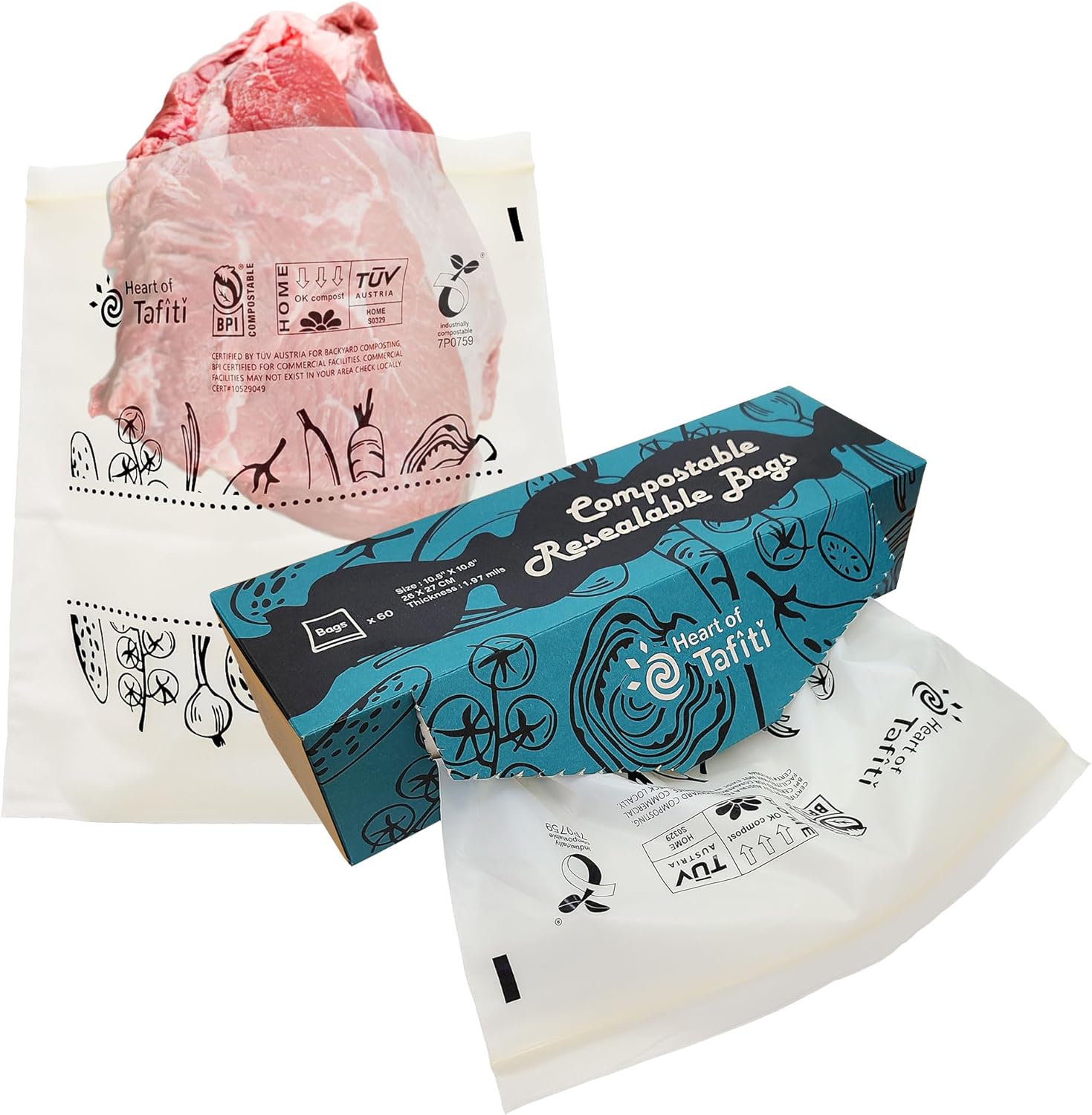 Compostable Food Storage Bags, Large Gallon Resealable Freezer Bags, 30 Count, 10.5 x 10.6 inches