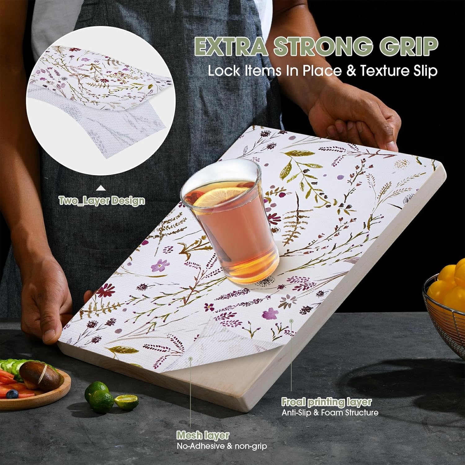 Drawer and Shelf Liner for Kitchen Cabinets 12INx20FT, Non Adhesive, Non Slip Floral Cabinet Shelf