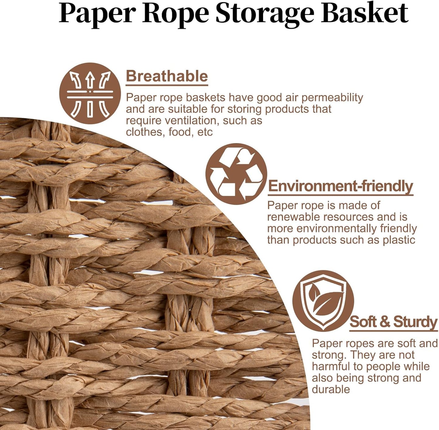 OIAHOMY Wicker Basket, Paper Shelf Basket with Built-in Handles, Rectangular Wicker Storage Bin for