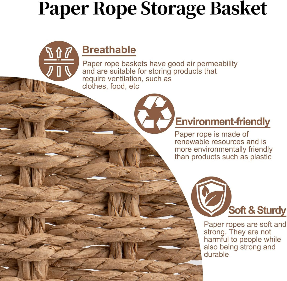 OIAHOMY Wicker Basket, Paper Shelf Basket with Built-in Handles, Rectangular Wicker Storage Bin for