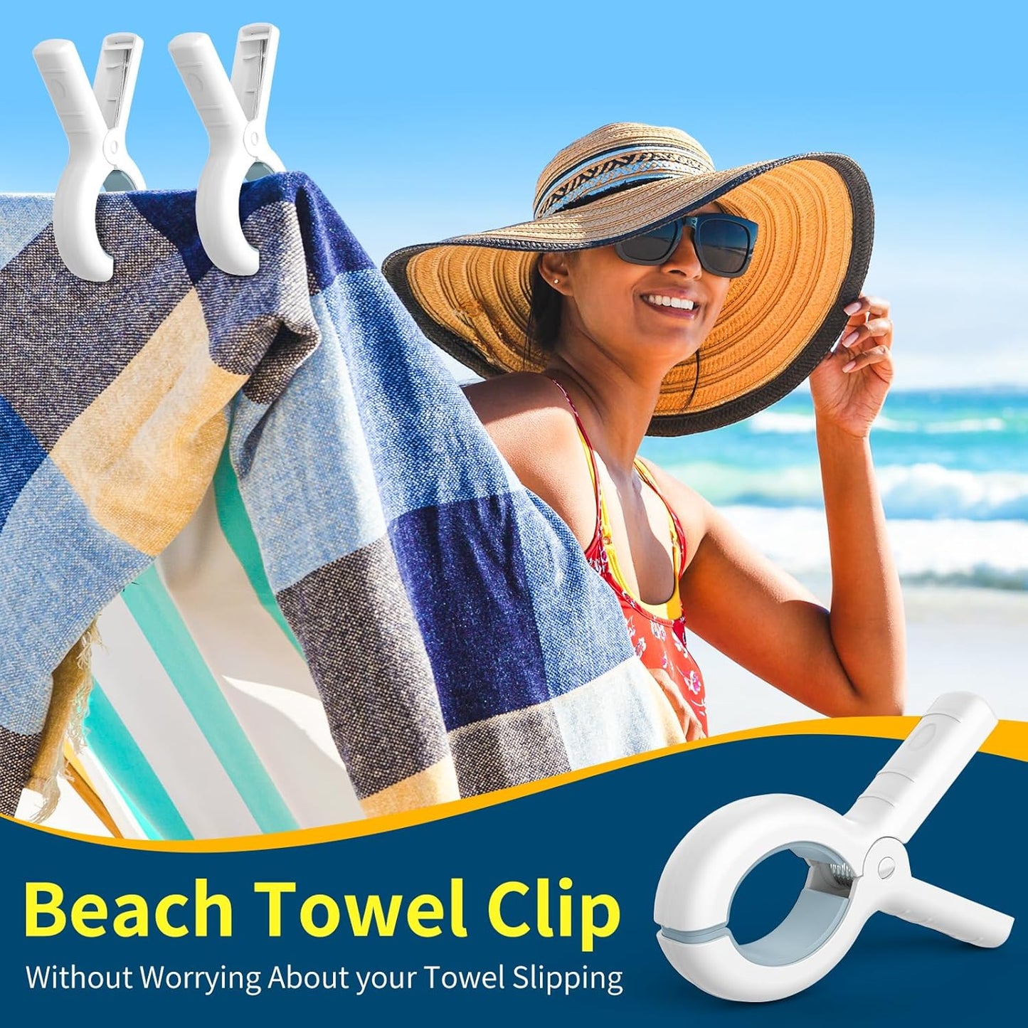 Senbowe 12 Pack Beach Towel Clips,Pool Chair Clips,Heavy Duty Plastic Clothes Pins,Quilt Drying