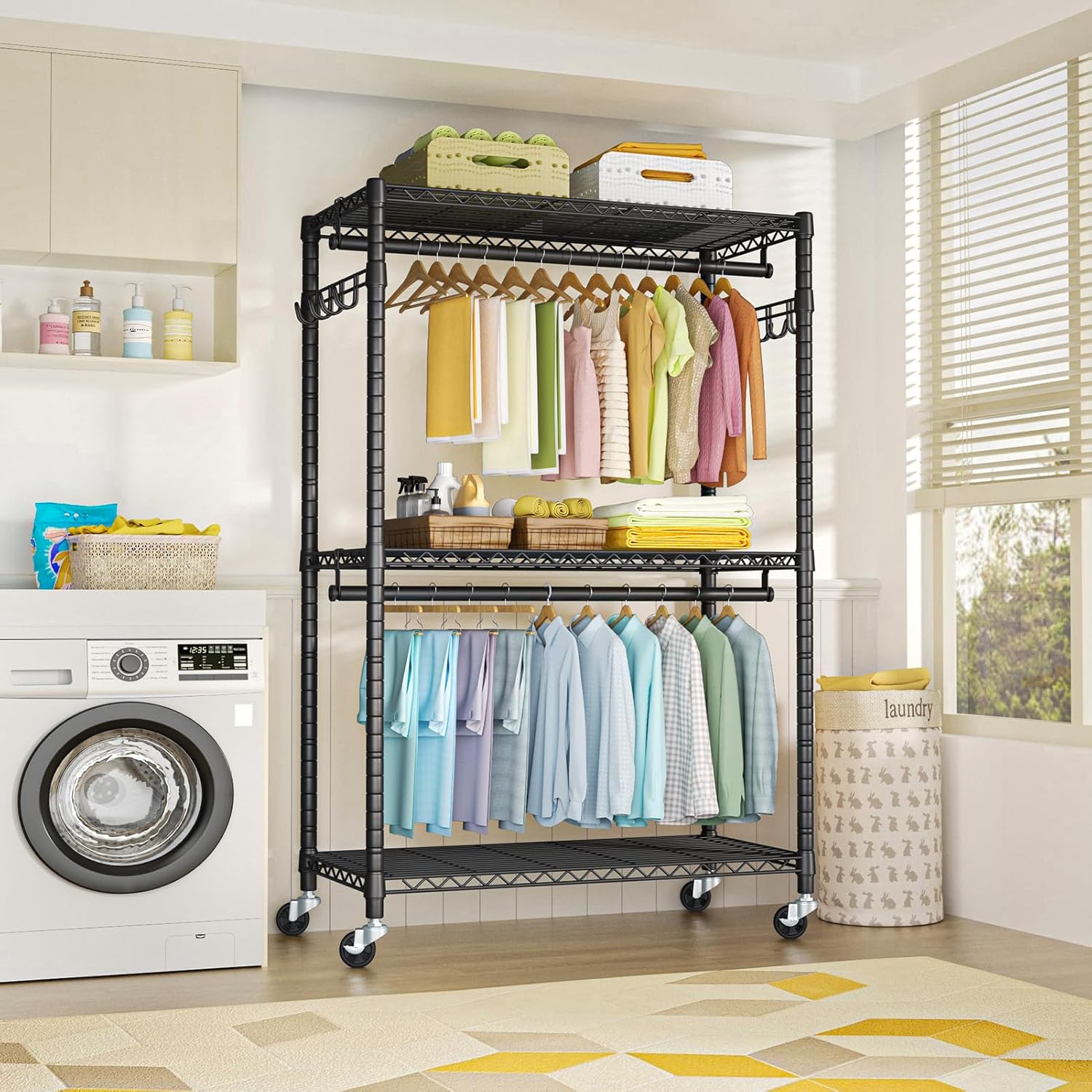 FUTASSI P1 Plus Rolling Clothes Rack, 22mm Diameter Heavy Duty Garment Rack with Wheels, Portable
