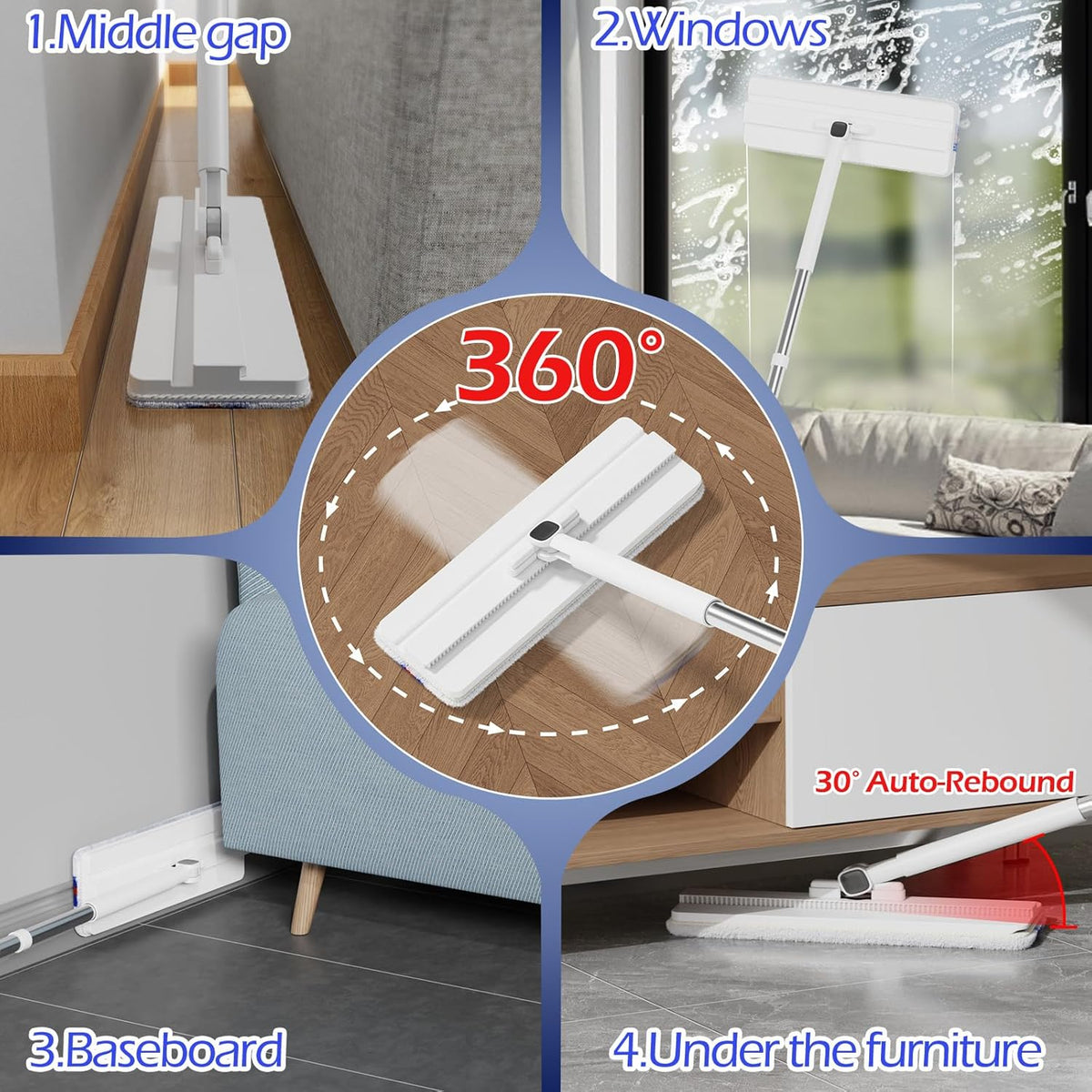 Mop and Bucket Set,Midyb Flat Mops and Bucket System with 2 Microfiber Pads,Mop and Bucket with