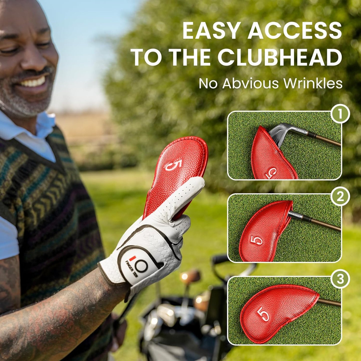FINGER TEN Premium Synthetic Leather Stylish Iron & Wedge Golf Head Covers Value 12 Piece Set