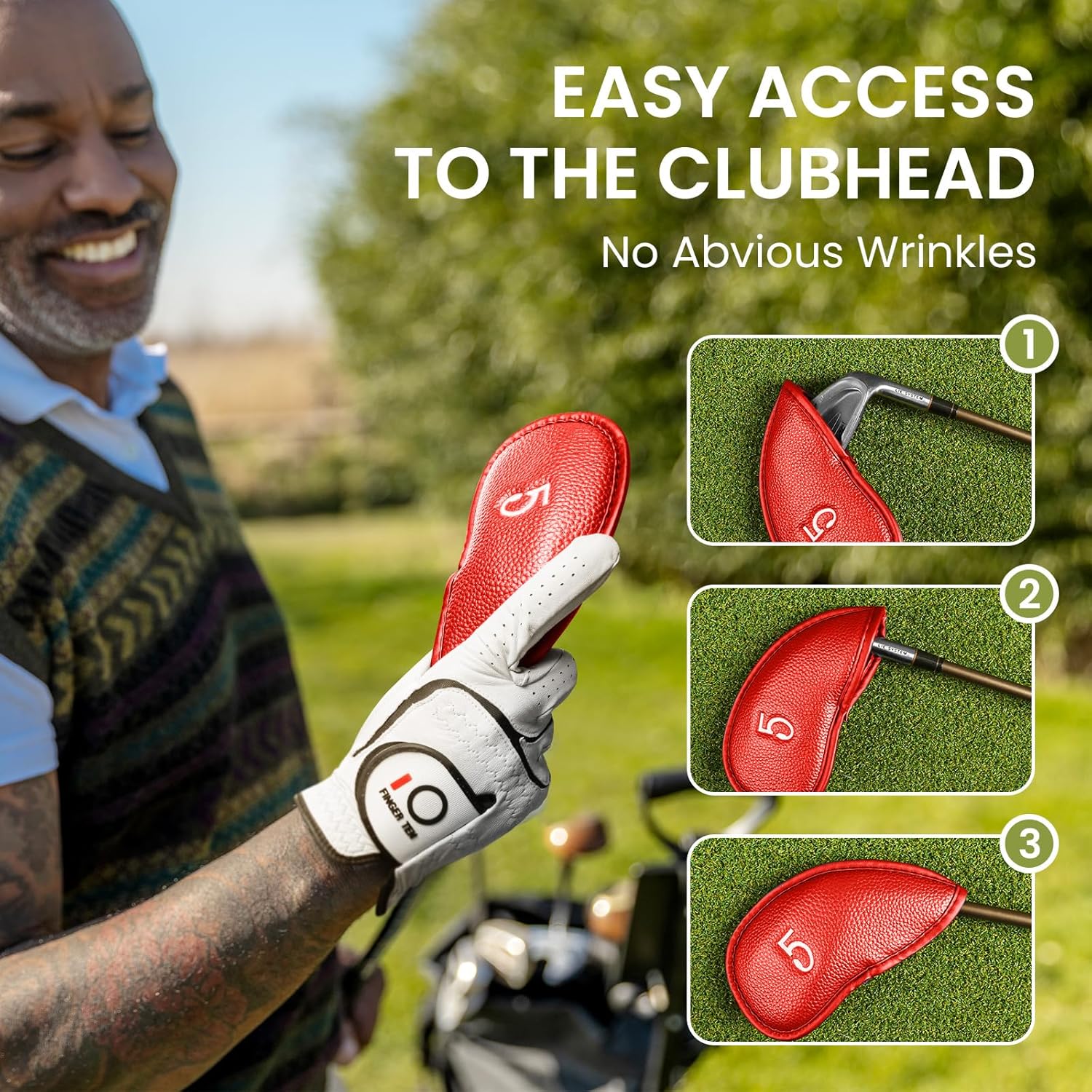 FINGER TEN Premium Synthetic Leather Stylish Iron & Wedge Golf Head Covers Value 12 Piece Set