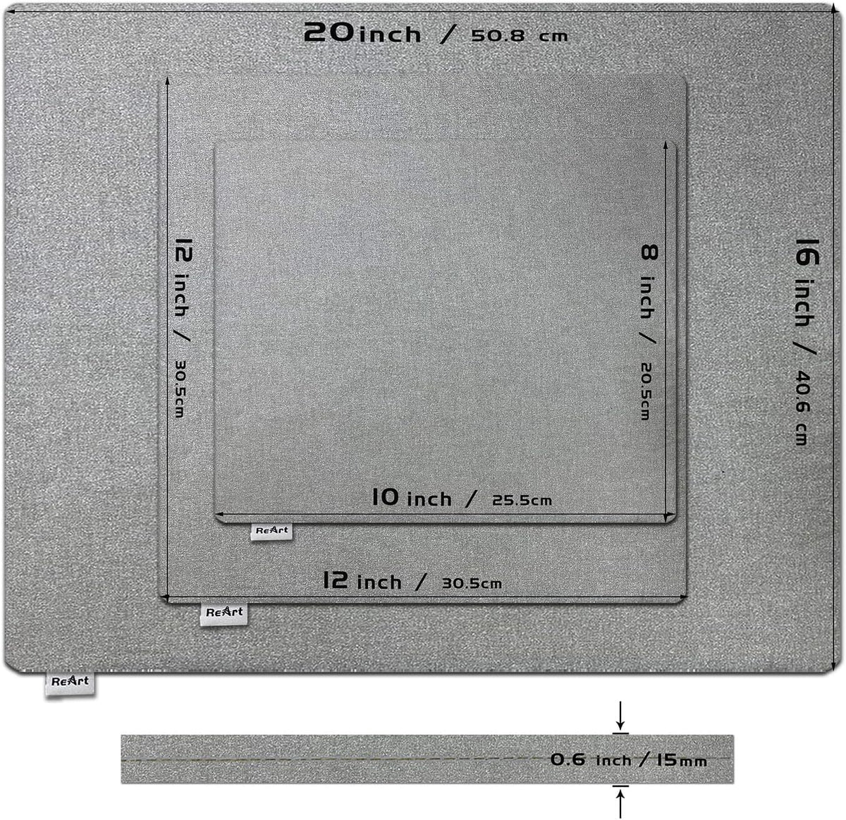 ReArt 3 Pcs Heat Press Mat 10" x 8" / 12" x 12" / 16" x 20" with 3 Pcs Teflon 12" x 16" for Cricut