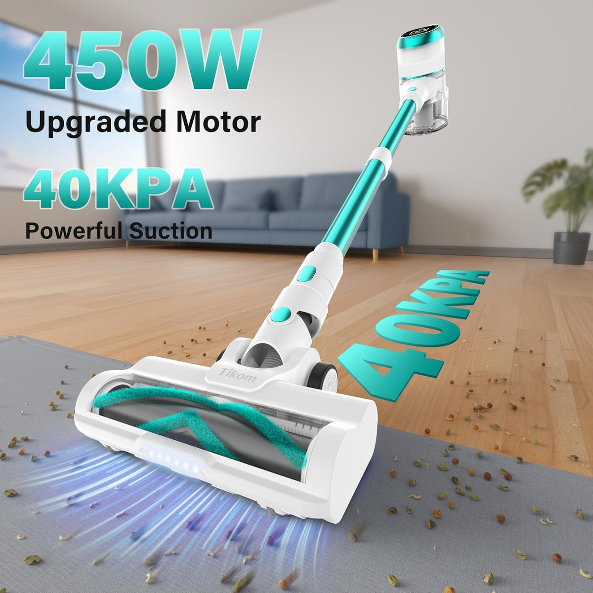 Tikom V500 Cordless Vacuum Cleaner for Home, 40000Pa/450W Stick Vacuum with LED Touch Screen