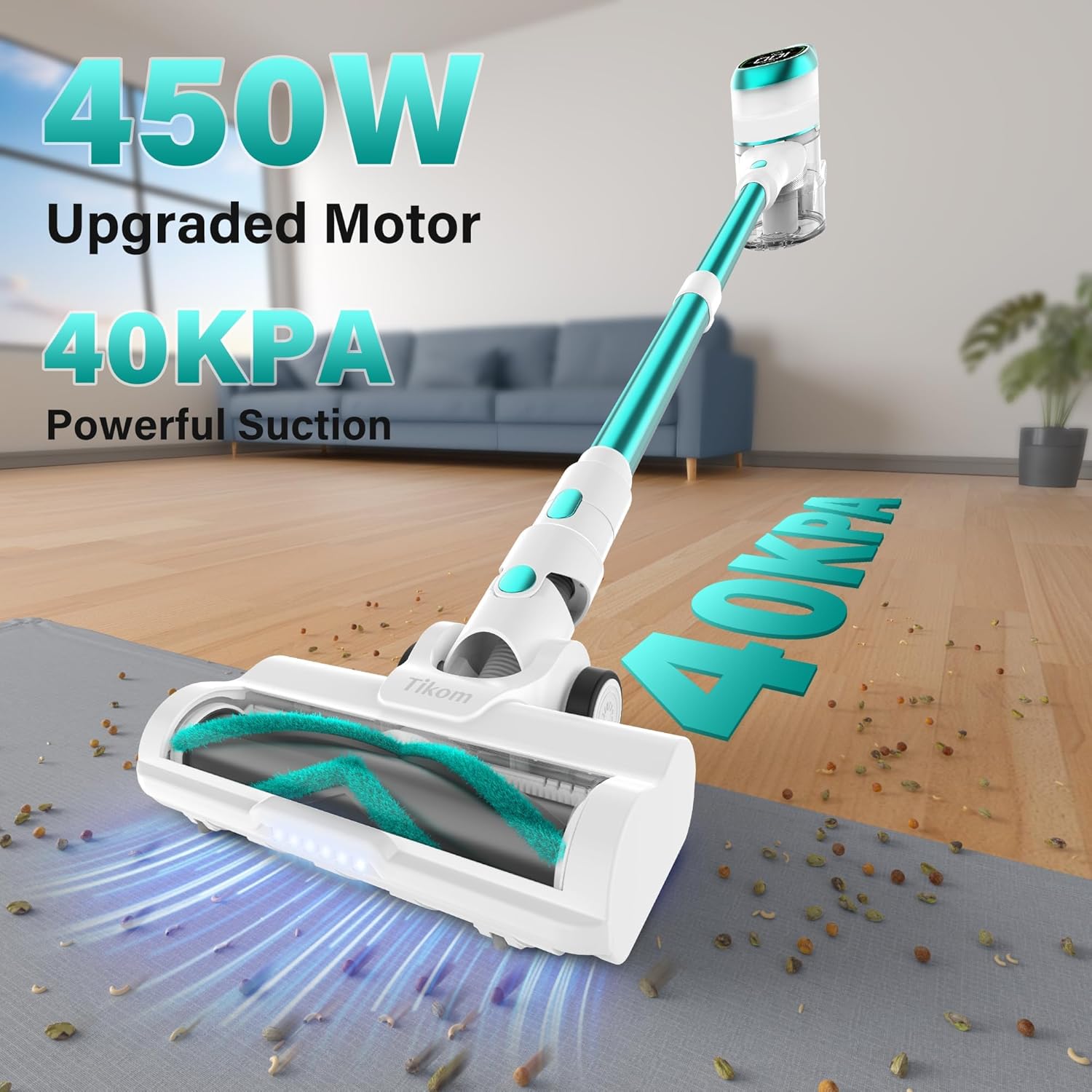 Tikom V500 Cordless Vacuum Cleaner for Home, 40000Pa/450W Stick Vacuum with LED Touch Screen