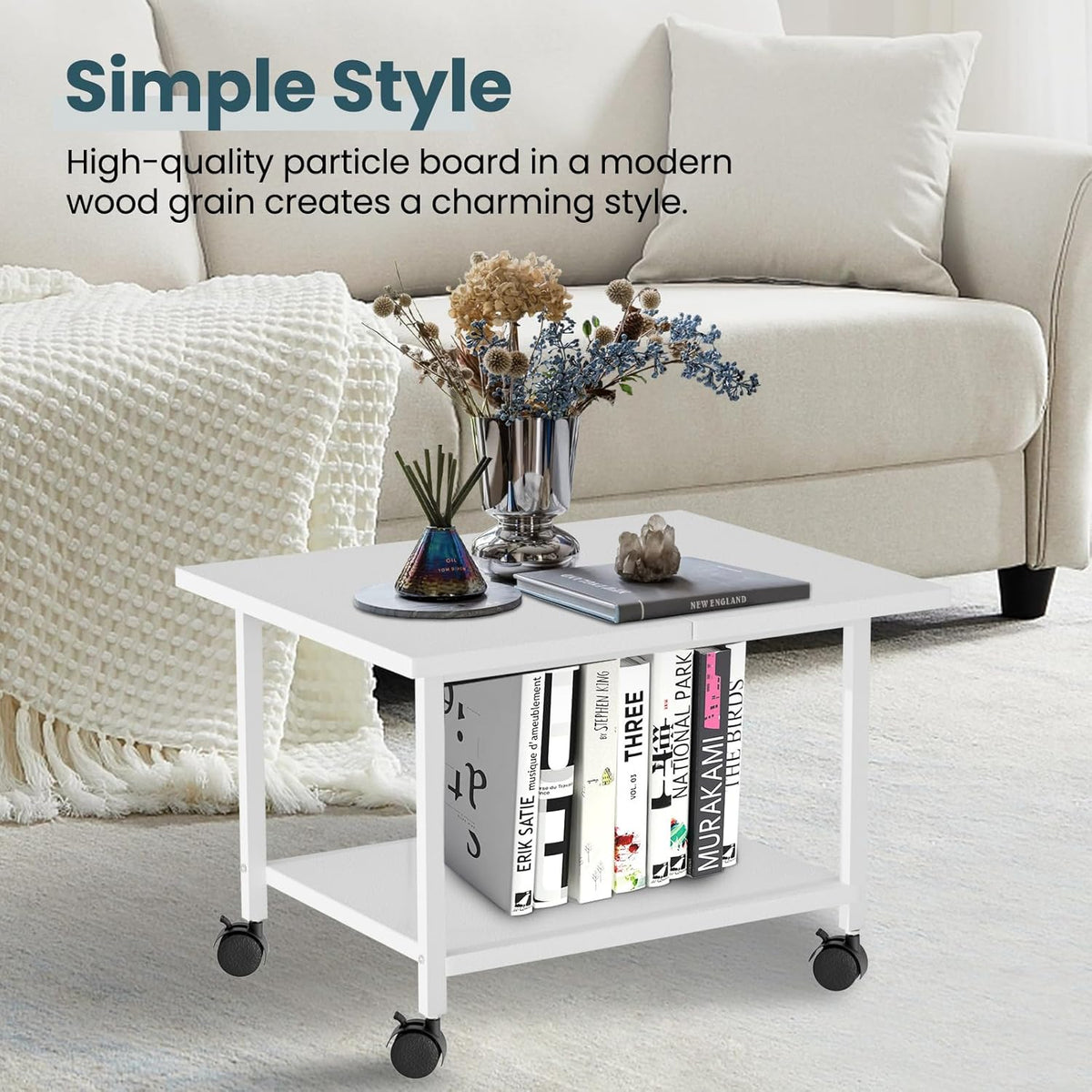Printer Stand with Storage Under Desk Shelf, Desktop Printer Stand Organizer, Rolling Printer Cart