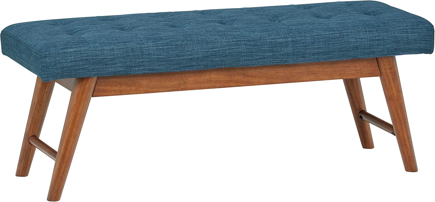 Amazon Basics Modern Haraden Upholstered Button-Tufted Bench, Blue, 16 x 44 x 17 in (Previously