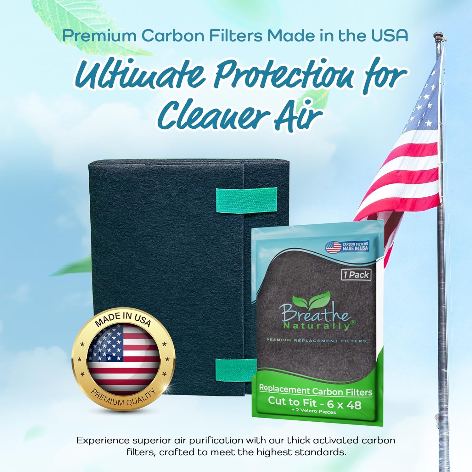 Breathe Naturally Universal Cut To Fit Carbon Activated Air Filter - Replacement Charcoal Filters