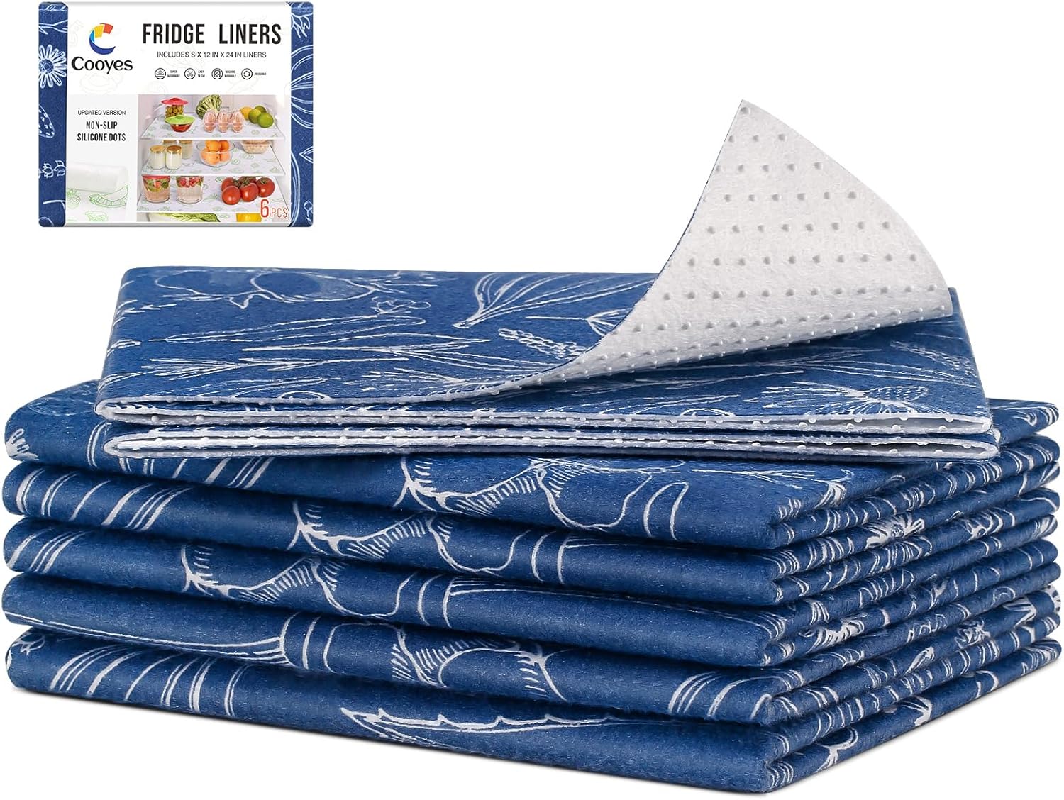 Cooyes 6 Pack Refrigerator Shelf Liners for French Door Fridge, 17.7" × 36" Extra Large, Non-Slip