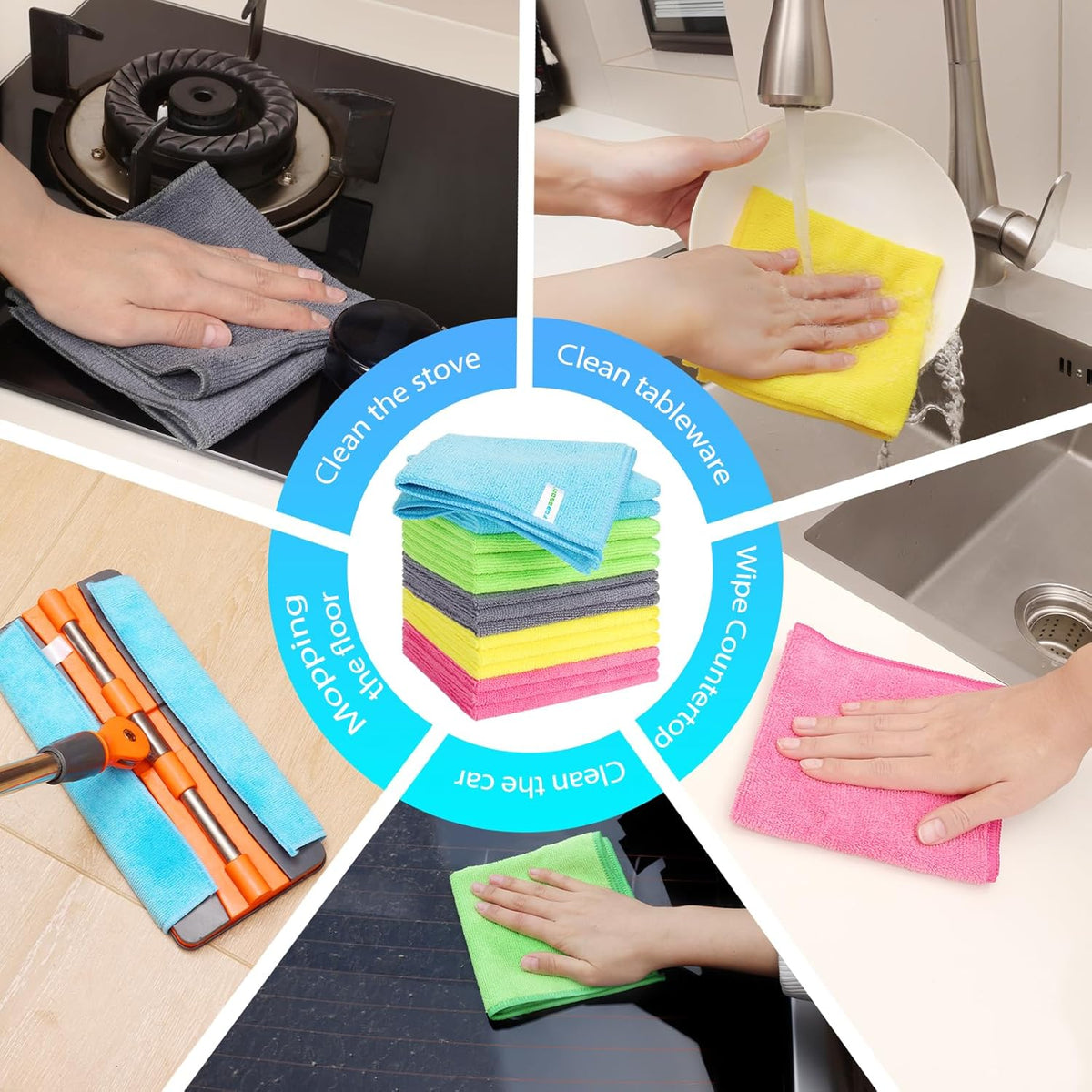 15pcs Microfiber Cleaning Cloth Lint Free, Absorbent, Streak Free, Non-Abrasive, Reusable and
