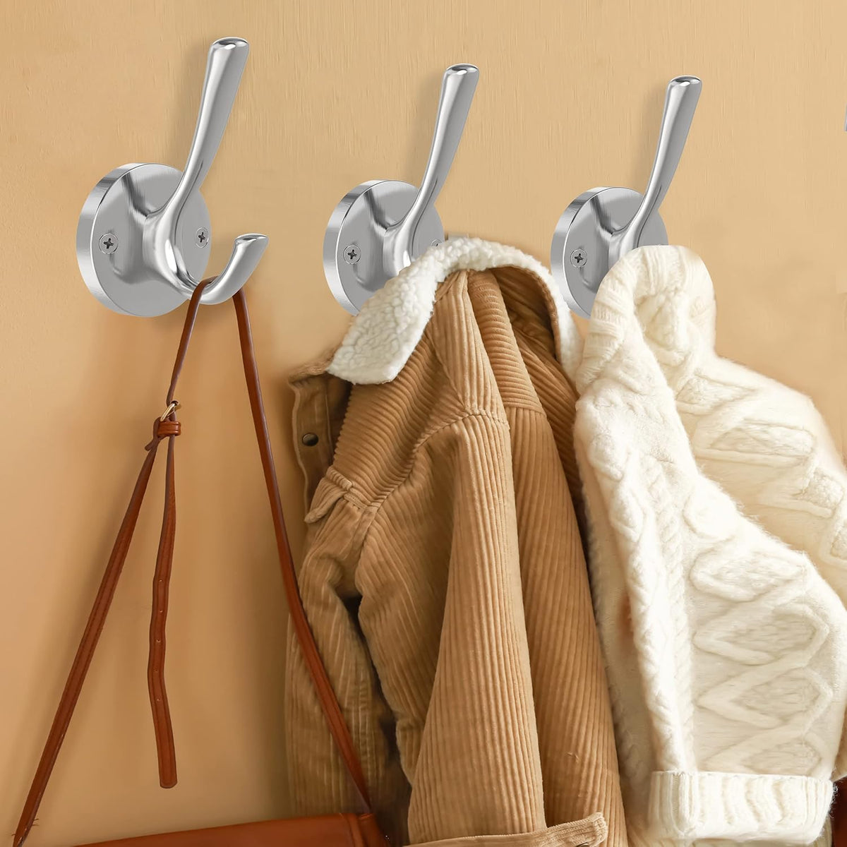 Brushed Nickel Robe Hooks Towel Hooks, 3 Pack Coat Hook Heavy Duty Mudroom Hook Double Bathrobe