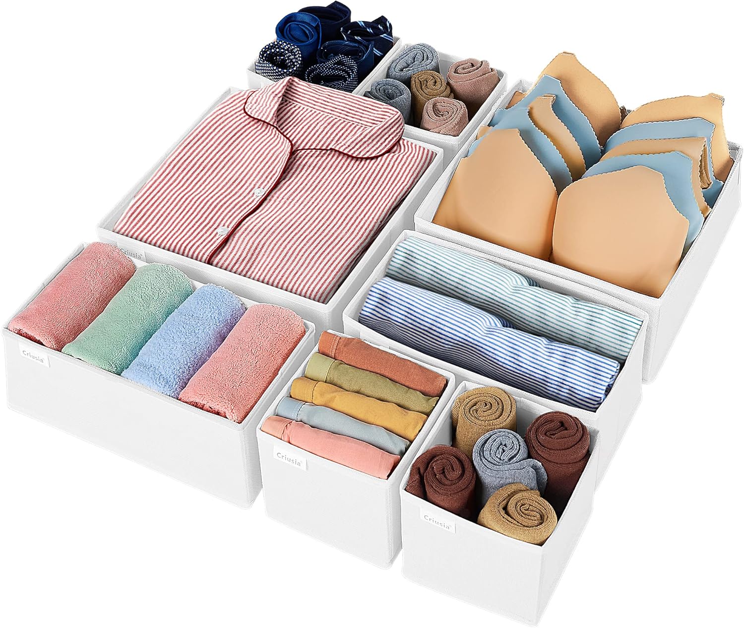Criusia Drawer Organizer Clothes, 8 Pack Underwear Drawer Organizer, Foldable Closet Organizers and