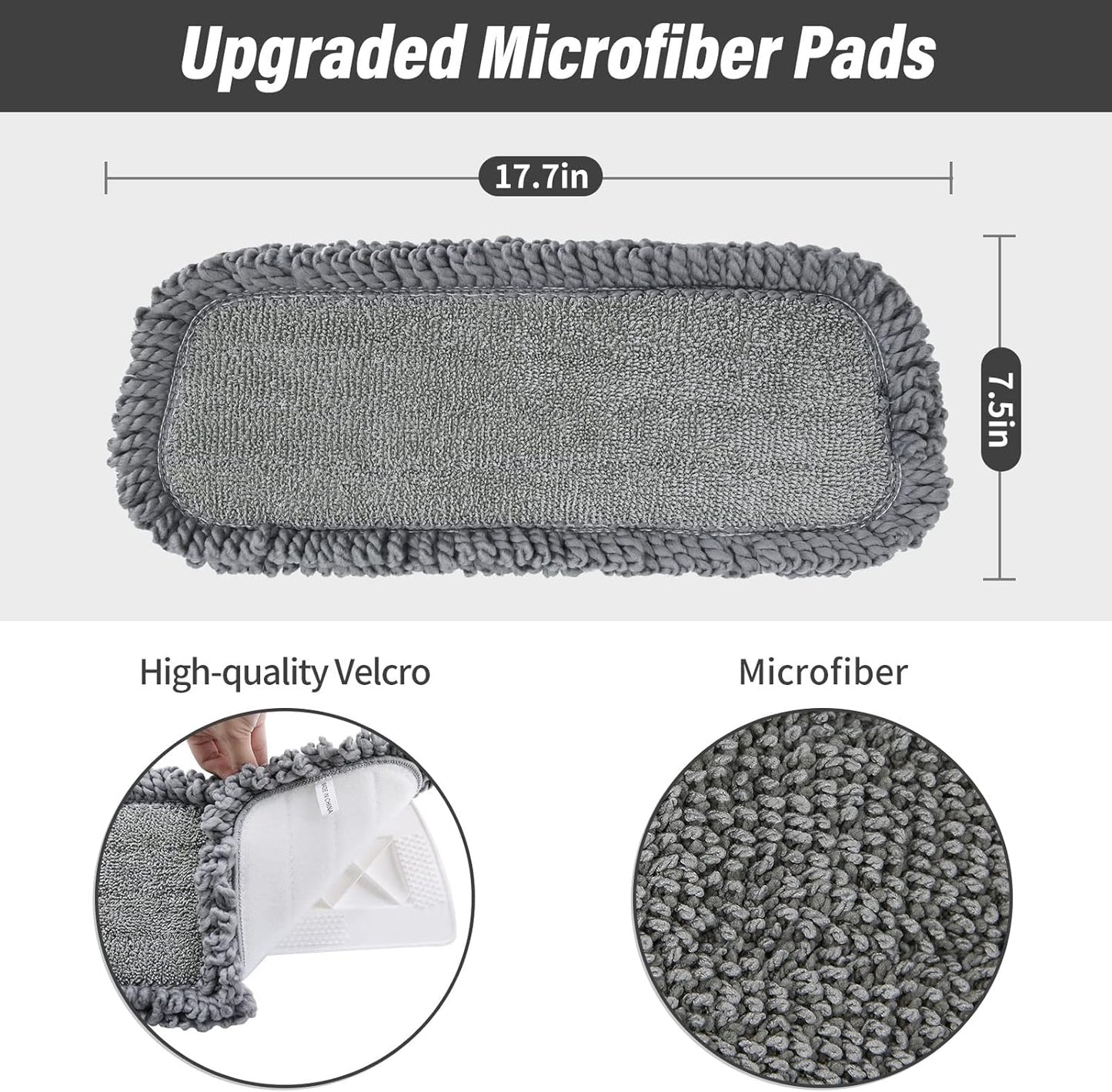 16.5 inch Mop Pads Refills, 3 Pack Microfiber Reusable Replacement Mop Pads Flat Replacements Heads