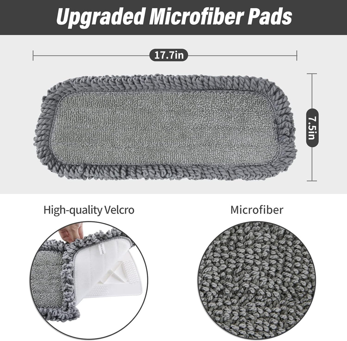 16.5 inch Mop Pads Refills, 3 Pack Microfiber Reusable Replacement Mop Pads Flat Replacements Heads