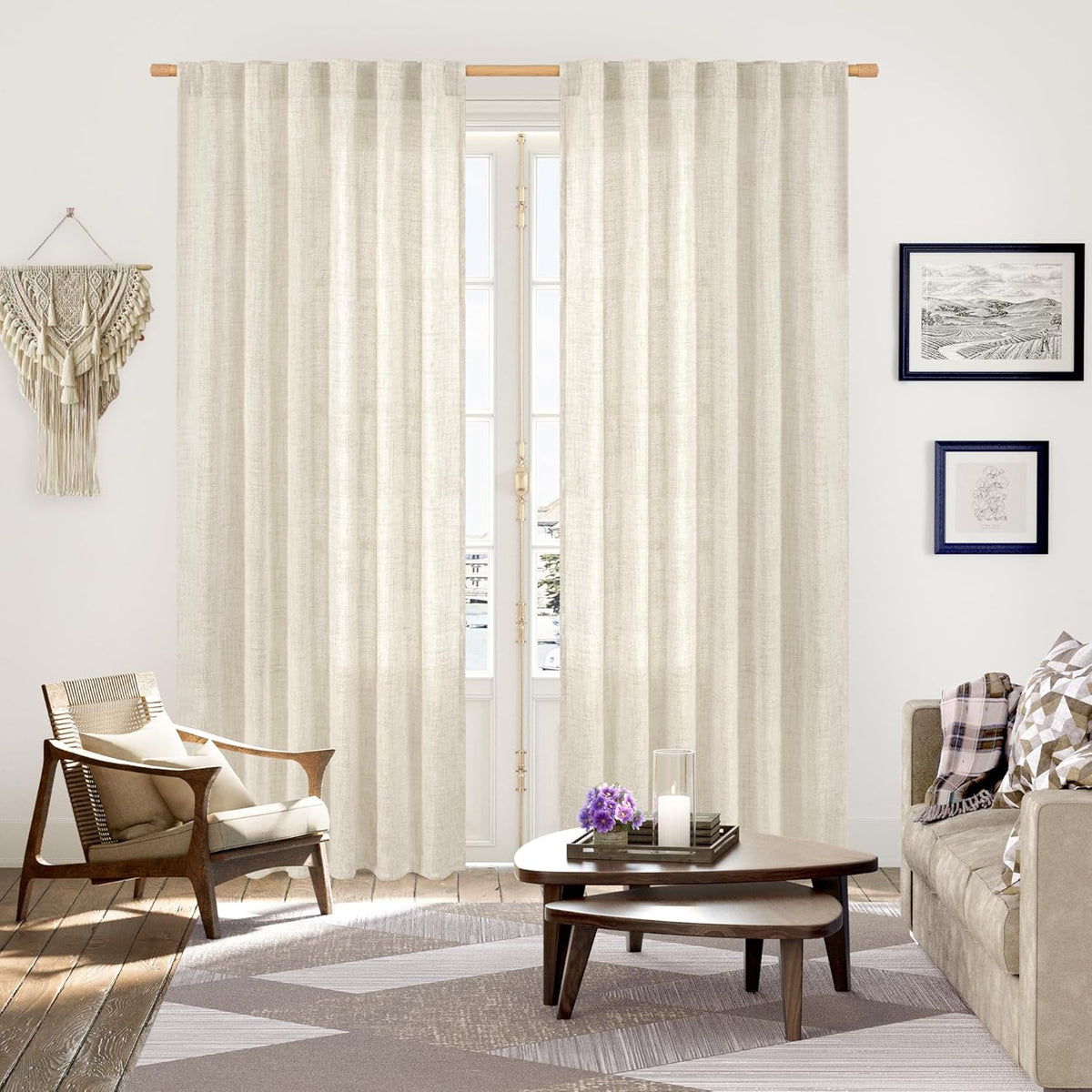 YoungsTex Linen Curtains 80 Inch Length for Living Room, Light Filtering Semi Sheer Drapes with