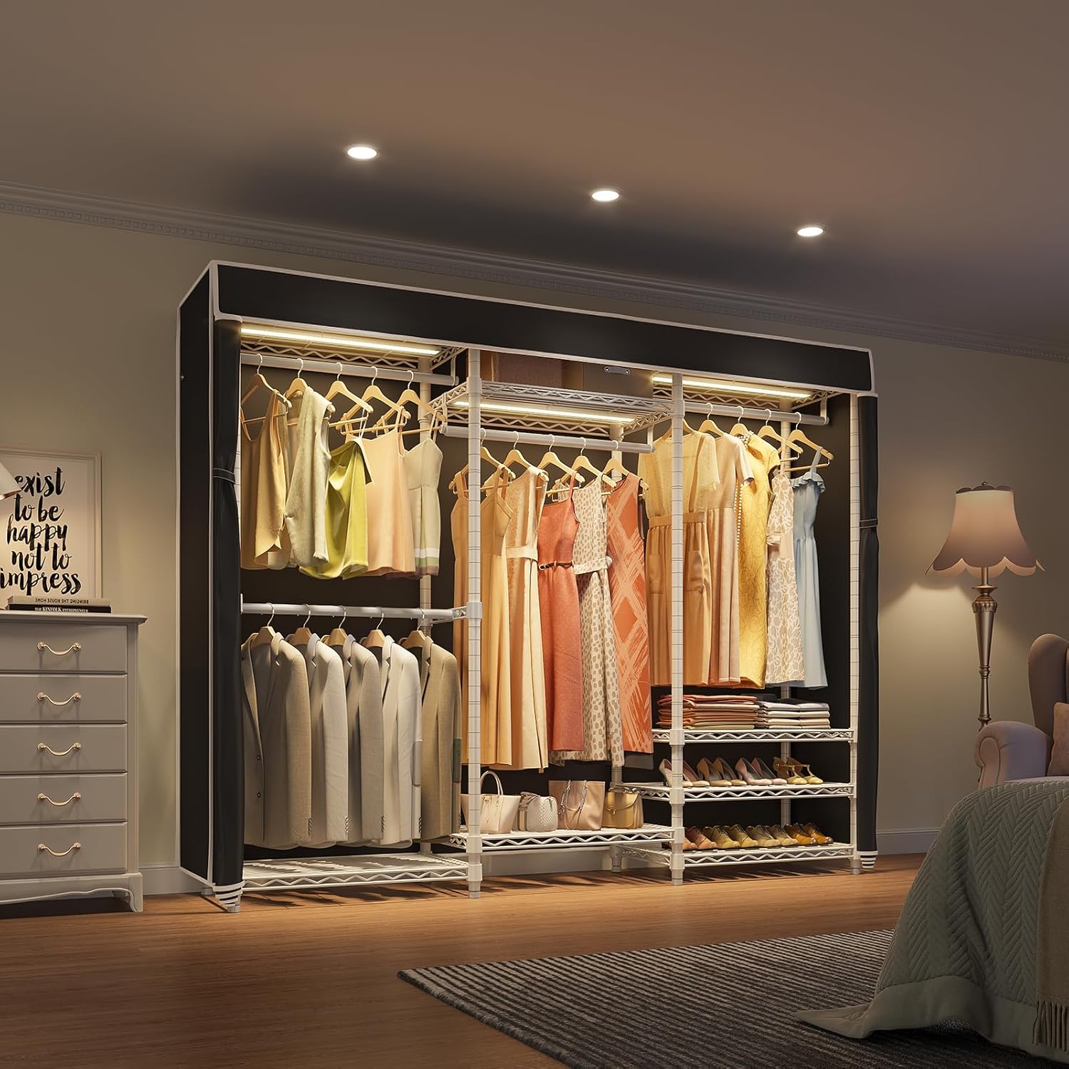 VIPEK V5LC Garment Rack Heavy Duty Covered Clothes Racks with Dimmable LED Light, 3000K Warm White