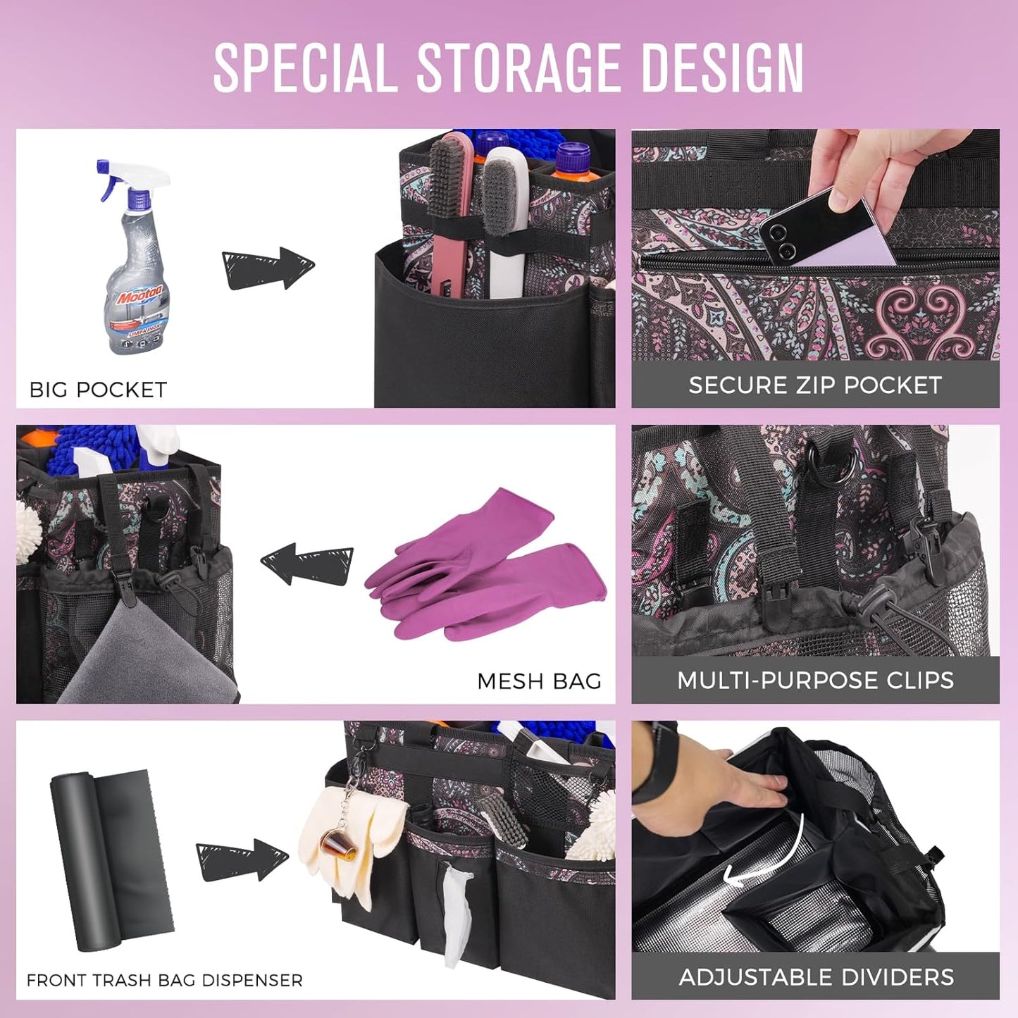 Wearable Cleaning Caddy, Cleaning Caddy Supplies Organizer with Handle & Shoulder Straps for