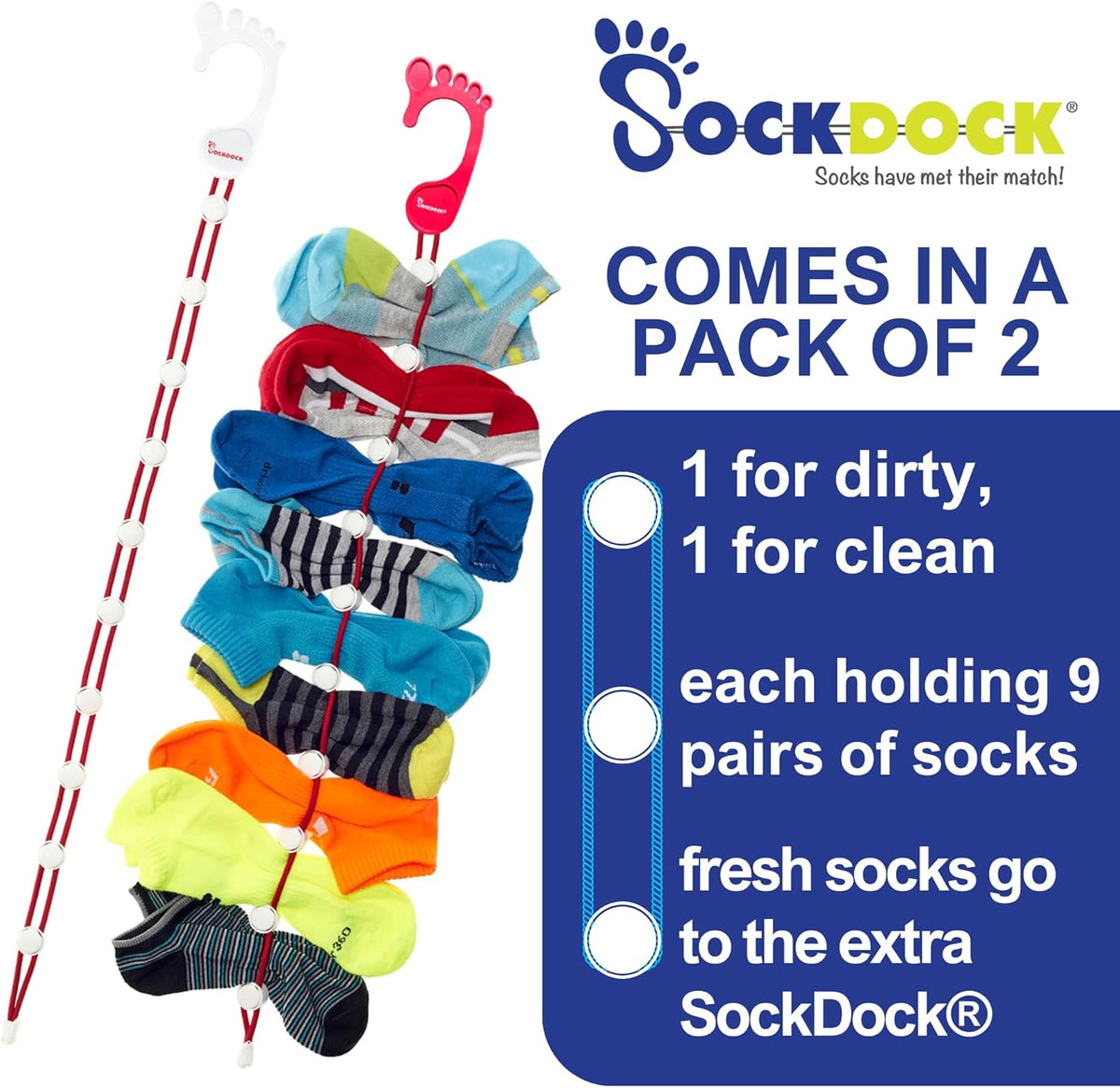 Sock Laundry Solution for Washing Drying & Storing Socks in Pairs, Clip & Hold Socks in Washer